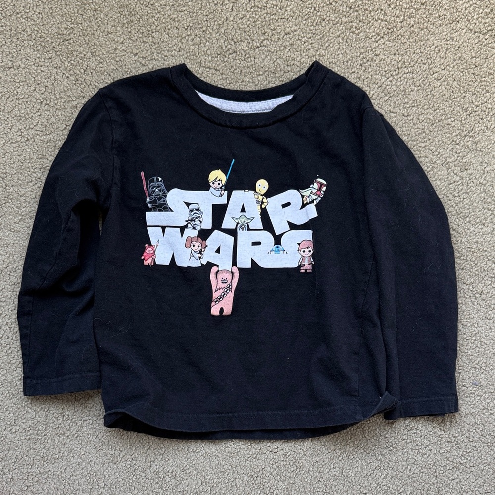 Star Wars Kids Black Long Sleeve Tee with Character Graphics